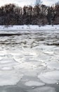 Floating ice blocks on surface of river Royalty Free Stock Photo