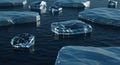 Floating Ice Cubes on Dark Water Surface Royalty Free Stock Photo
