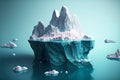 floating iceberg with uneven surface and small ice floes around