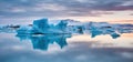 Floating icebergs in valley of icebergs in twilights in Iceland, Generative AI