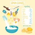 Floating Ingredients for Baking Lemon Cookies Vector Illustration