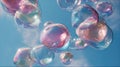 Iridescent Bubbles Floating Transparent Spheres Reflecting Light Against Blue Sky Royalty Free Stock Photo