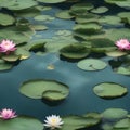 A floating island covered in shimmering, translucent water lilies that defy gravity as they hover above the water2