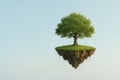 A floating island with a lonely tree. Space for text. Royalty Free Stock Photo