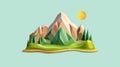 Floating Island mountain with forest Landscape, poly 3d render illustration, virtual world