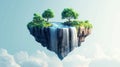 Floating Island with Waterfall and Lush Trees Royalty Free Stock Photo
