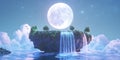 Floating Island with Waterfalls Cascading into the Sky Wallpaper Background Royalty Free Stock Photo