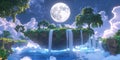 Floating Island with Waterfalls Cascading into the Sky Wallpaper Background Royalty Free Stock Photo