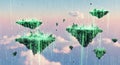 Floating Islands of Digital Data in a Cloudy Sky - Abstract Technology Concept Royalty Free Stock Photo