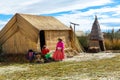 Floating Islands on Lake Titicaca Puno, Peru, South America, thatched home. Dense root that plants Khili interweave Royalty Free Stock Photo