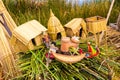 Floating Islands on Lake Titicaca Puno, Peru, South America, thatched home. Dense root that plants Khili Royalty Free Stock Photo