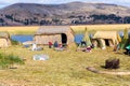 Floating Islands on Lake Titicaca Puno, Peru, South America, thatched home. Dense root that plants Khili Royalty Free Stock Photo