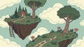 Floating Islands: Lush Greenery and Magical Pathways, vector design Generative AI Royalty Free Stock Photo