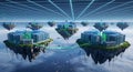 Floating Islands Server Farms Futuristic Cloud Computing Data Centers in Drone Network Royalty Free Stock Photo