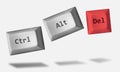 Floating keyboard keys ctrl alt del shortcut to open task manager Royalty Free Stock Photo