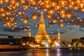 Floating lamp in yee peng festival under loy krathong day at wat arun, Bangkok, Thailand Royalty Free Stock Photo