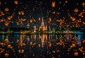 Floating lamp in yee peng festival at wat arun, Bangkok Royalty Free Stock Photo