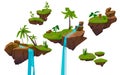 Floating land platform with grass, tree, waterfall Royalty Free Stock Photo