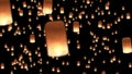 Floating Lanterns in Yee Peng Festival. Loy Krathong Celebration in Chiangmai, Thailand. Beautiful 3d animation. HD 1080