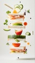 Floating layers of a deconstructed tuna sandwich arranged in perfect harmony Generative AI Royalty Free Stock Photo