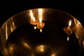 Floating lighted candles in nutshells Royalty Free Stock Photo