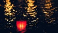 Floating lighting water Lanterns on river at night Royalty Free Stock Photo