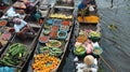 Floating market in Indonesia, selling organic produce, fruits, and fresh vegetables generative ai