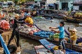 Floating market in Mekong River, Vietnam Royalty Free Stock Photo