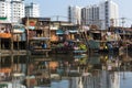 Floating market with reflection in water Royalty Free Stock Photo