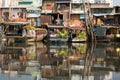 Floating market with reflection in water Royalty Free Stock Photo