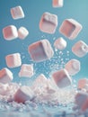 Floating marshmallows over a blue background. Royalty Free Stock Photo
