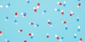 Floating medical capsules on blue background. 3d render Royalty Free Stock Photo