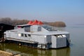 Floating metal gymnasium and play area Sava River Belgrade Serbia