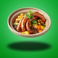 Floating Morroccan Merguez Couscous on green gradient Royalty Free Stock Photo