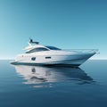 Floating Motor Yacht On Blue Ocean - Detailed Hyperrealism Art