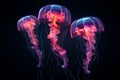 Floating neon jellyfish. Water summer light