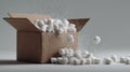 Floating packing peanuts and box mockup captured in still motion with soft studio light for postal Royalty Free Stock Photo