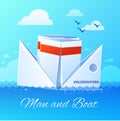 Floating Paper Boat Flat Icon Poster Royalty Free Stock Photo