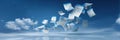 Floating Papers Scattered in the Sky on a Clear Day Showcasing Various Documents and Forms Royalty Free Stock Photo