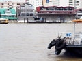 Floating passenger pier for small river crossing ferry ship and transport speed boat