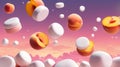 Floating Peaches and Marshmallows Royalty Free Stock Photo