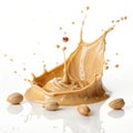 Floating peanut butter splash isolated on white background Royalty Free Stock Photo