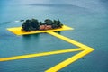 The floating piers. The artist Christo walkway on Lake Iseo St.Paul island.