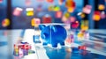 Floating Piggy Bank in Blue Geometric Wonderland Royalty Free Stock Photo