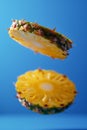 Floating Pineapple Slice Against Blue AI Generated Royalty Free Stock Photo