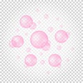 Floating pink bubbles on transparent background. Soap foam, bath suds, cleanser texture. Fizzy cherry or strawberry Royalty Free Stock Photo