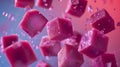 Floating pink gelatin cubes with water droplets Royalty Free Stock Photo
