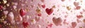 Floating Pink and Gold Hearts on a Soft Pink Backdrop for Love Themed Events and Valentine\'s Greetings Royalty Free Stock Photo