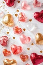 Floating Pink and Gold Hearts on a Soft Pink Backdrop, watercolor style, for Love Themed Events, Valentines, Birthday