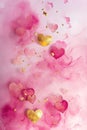 Floating Pink and Gold Hearts on a Soft Pink Backdrop, watercolor style, for Love Themed Events, Valentines, Birthday